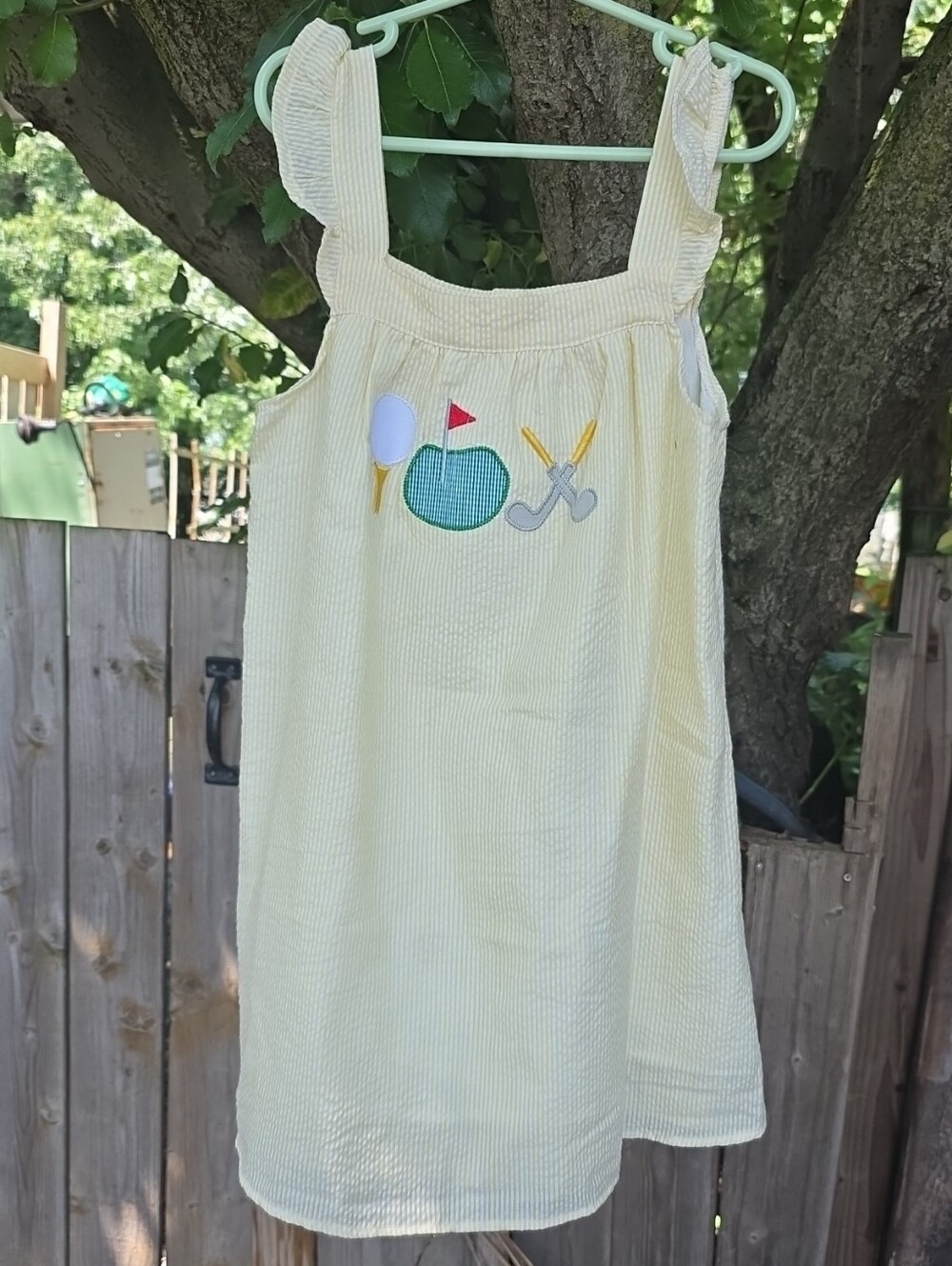 Girls' Light Yellow Golf Appliqué Sundress with Ruffle Straps